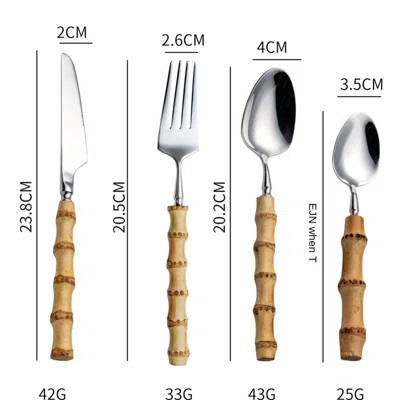 16 Piece Natural Bamboo Handle 304 Stainless Steel Silverware Set - Steak Knives, Forks, Spoons, Dessert Forks For Restaurants And Hotels | Wayfair North America