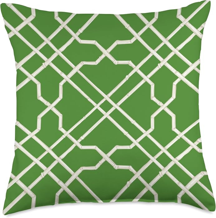 Kelly Green Trellis Preppy Chinoiserie Trellis Pattern Throw Pillow | Amazon (US)