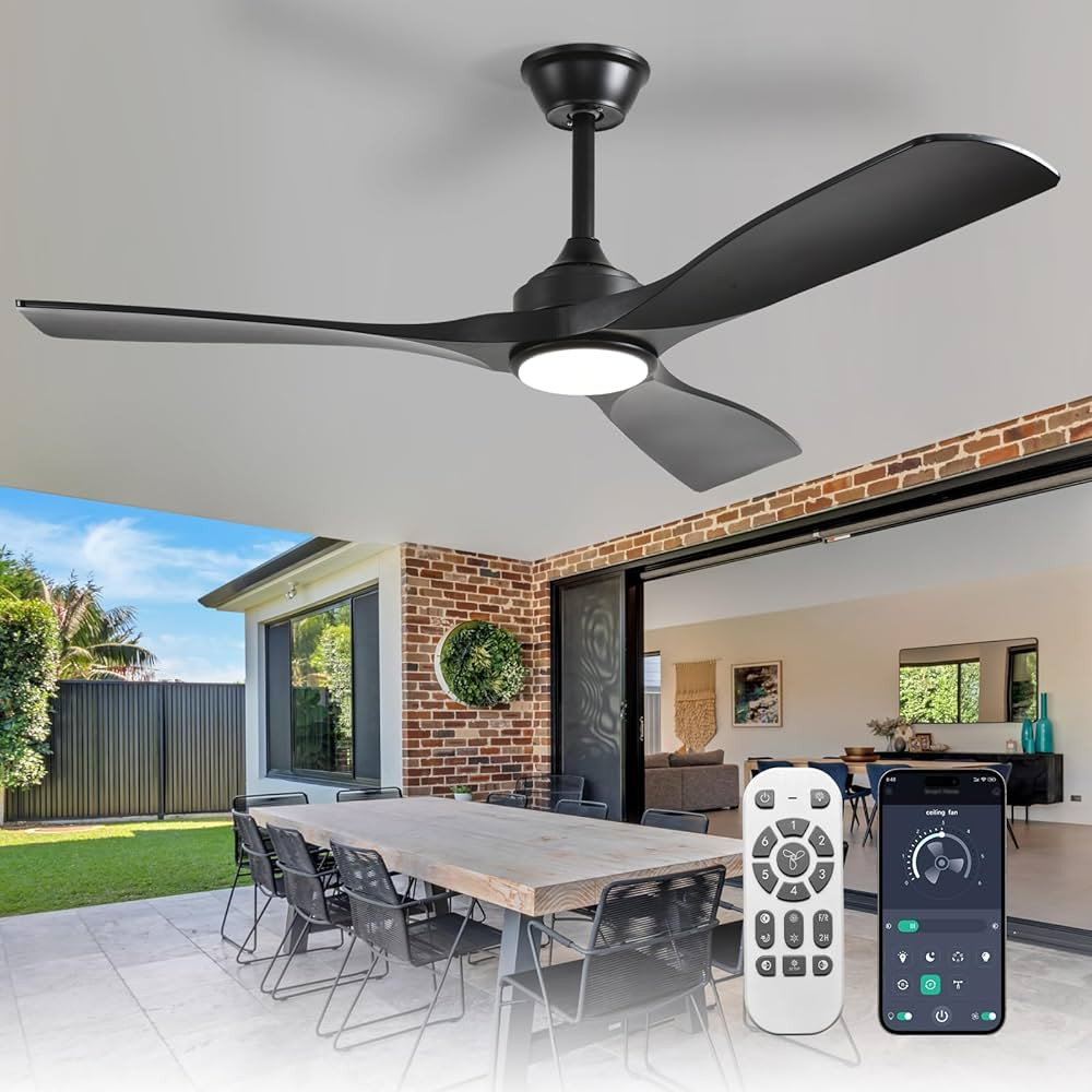 Depuley 52-Inch Ceiling Fan with Light: Black 3 Blade Outdoor Fans for Patios - Dimmable Indoor F... | Amazon (US)