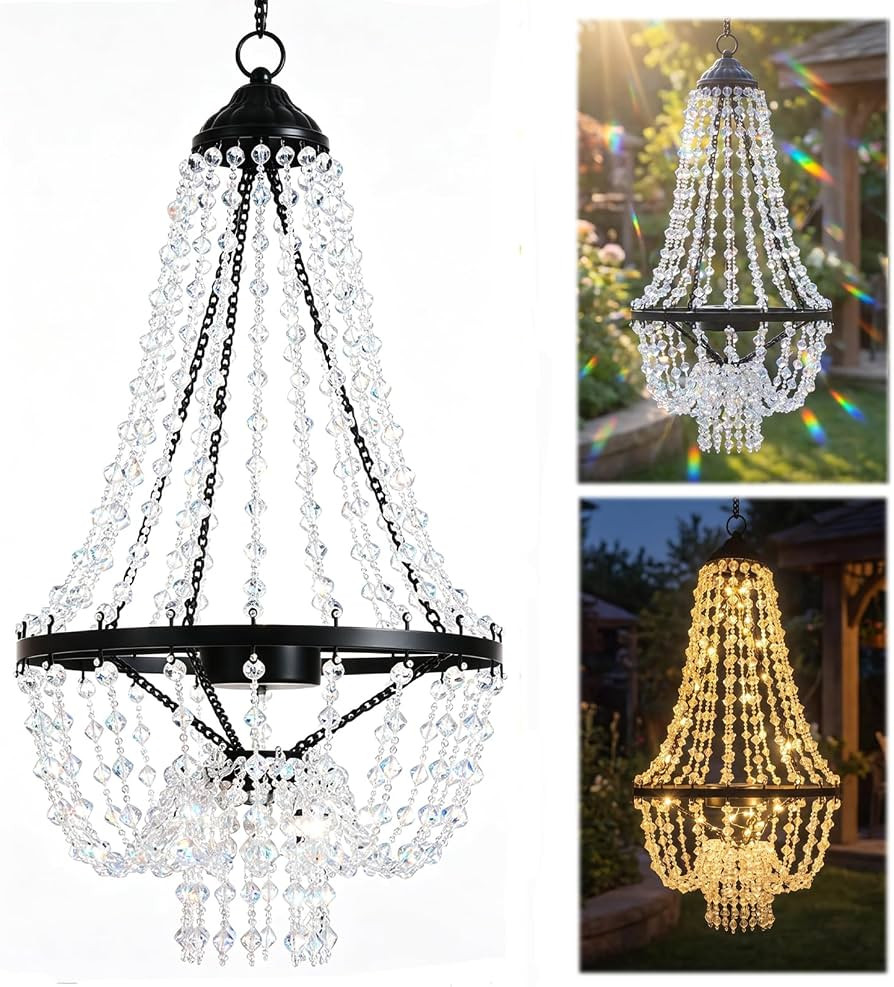 Neioaas Solar Hanging Crystal Chandelier,Outdoor Waterproof Garden Light | Amazon (US)
