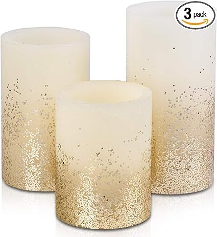 Battery Operated Flameless Candles with Golden Glitter ,Bemoment LED Candle with Timer Function, ... | Amazon (US)