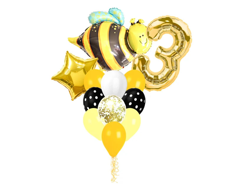 3rd birthday bee party balloon bouquet bee balloon bouquet THREE birthday balloons bee party deco... | Etsy (US)