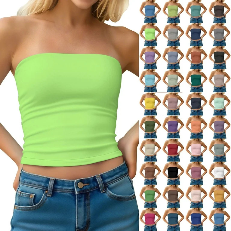 Horkkom Strapless Tops for Women Summer Backless Solid Color Tube Tops Going Out Bandeau Tops M, ... | Walmart (US)