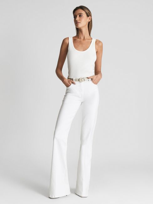 Reiss White Beau Regular High Rise Skinny Flared Jeans | Reiss US