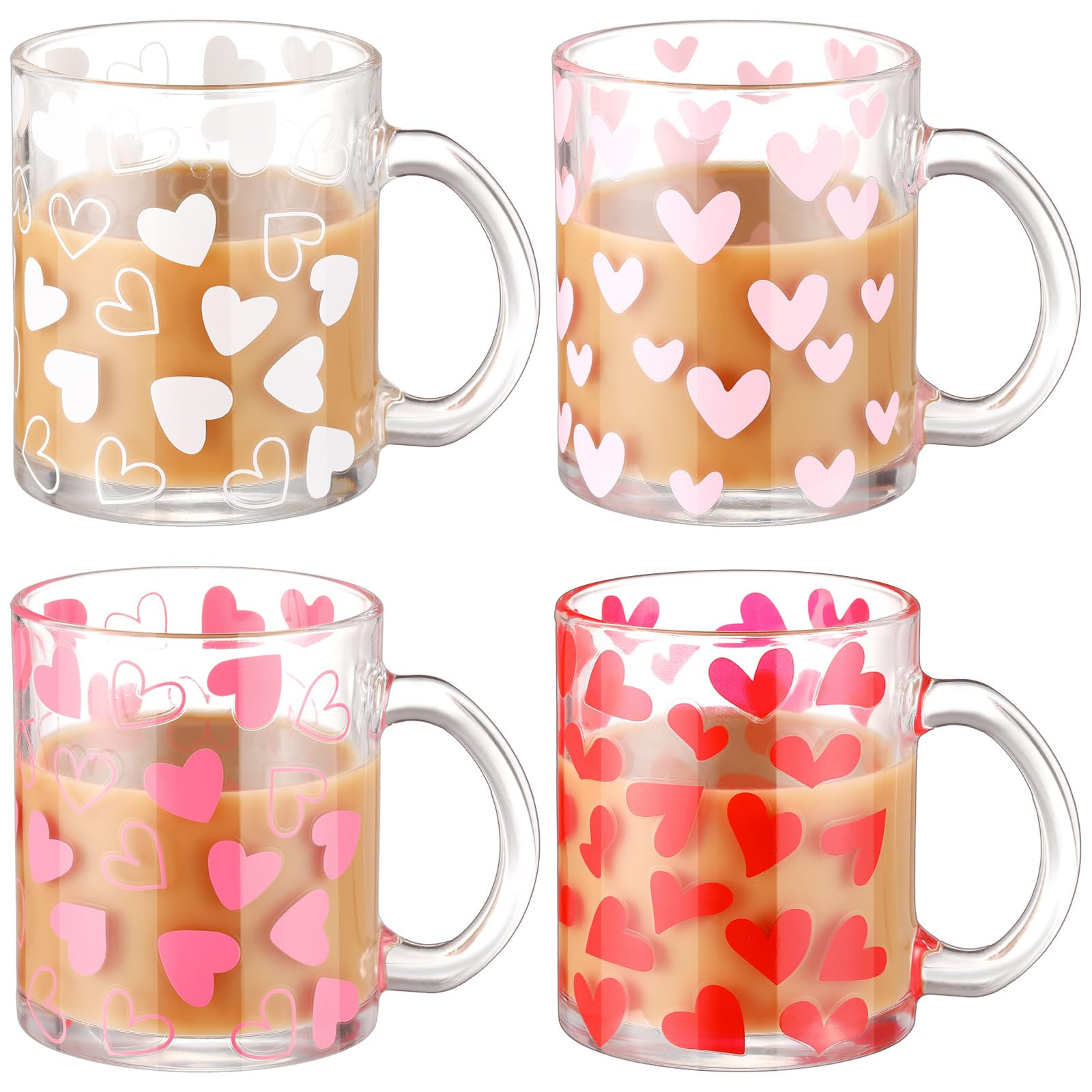 Tioncy 4 Pcs Valentine's Day Heart Coffee Mugs 12 oz Heart Glass Cups with Handle Love Heart Coff... | Amazon (US)