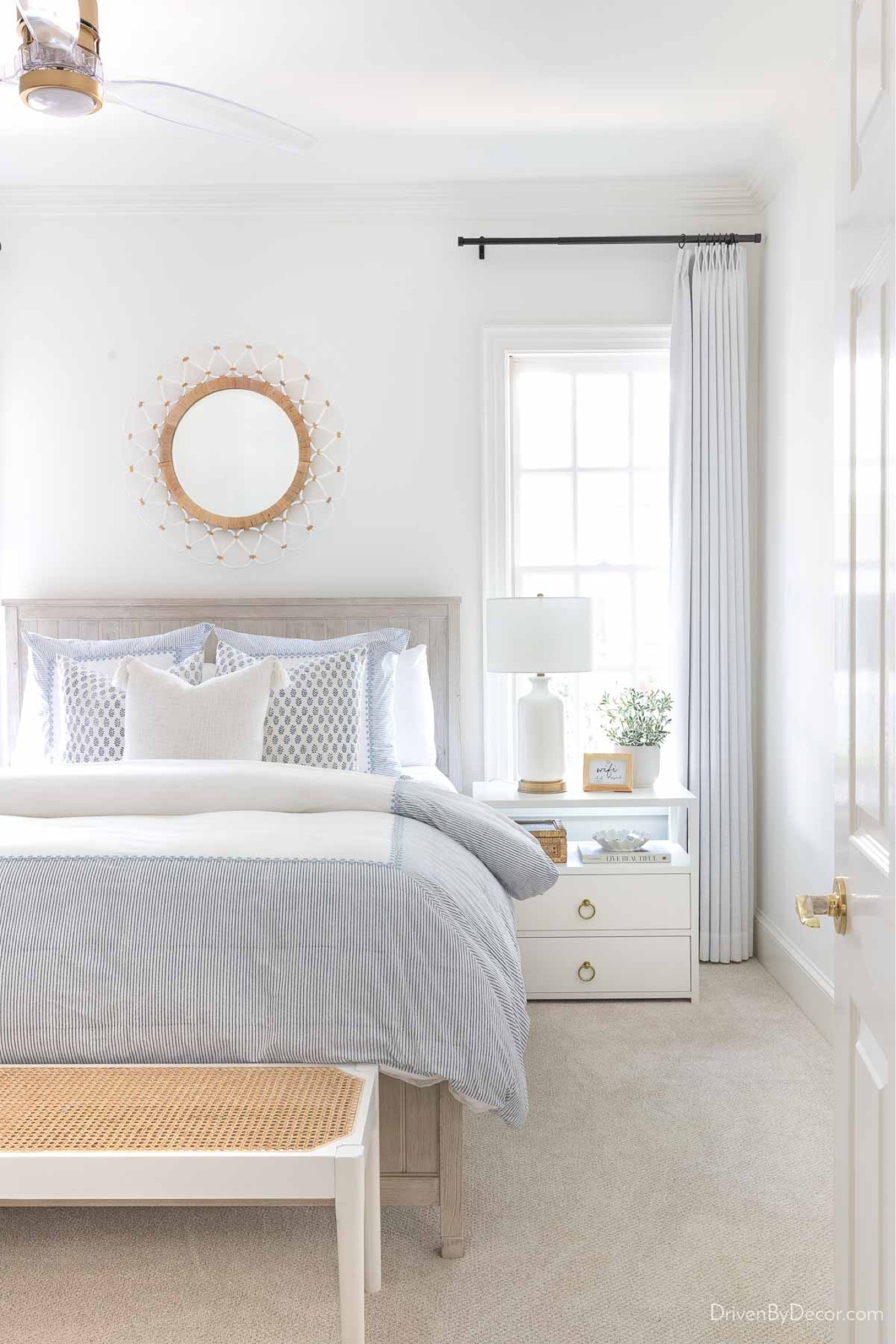 Sharing all sources for our blue and white bedroom including curtains, bedding, nightstands, bench, round mirror, and more  

#LTKFind #LTKhome #LTKstyletip