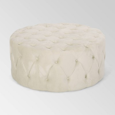 Orla Modern Glam Round Ottoman Beige: Velvet Upholstered, Tufted, No Assembly - Christopher Knight Home | Target