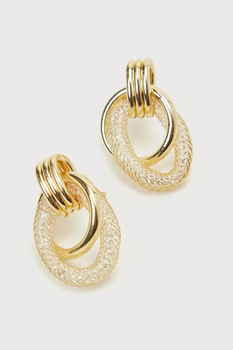Luxuriously Linked Gold Rhinestone Wire Door Knocker Earrings | Lulus