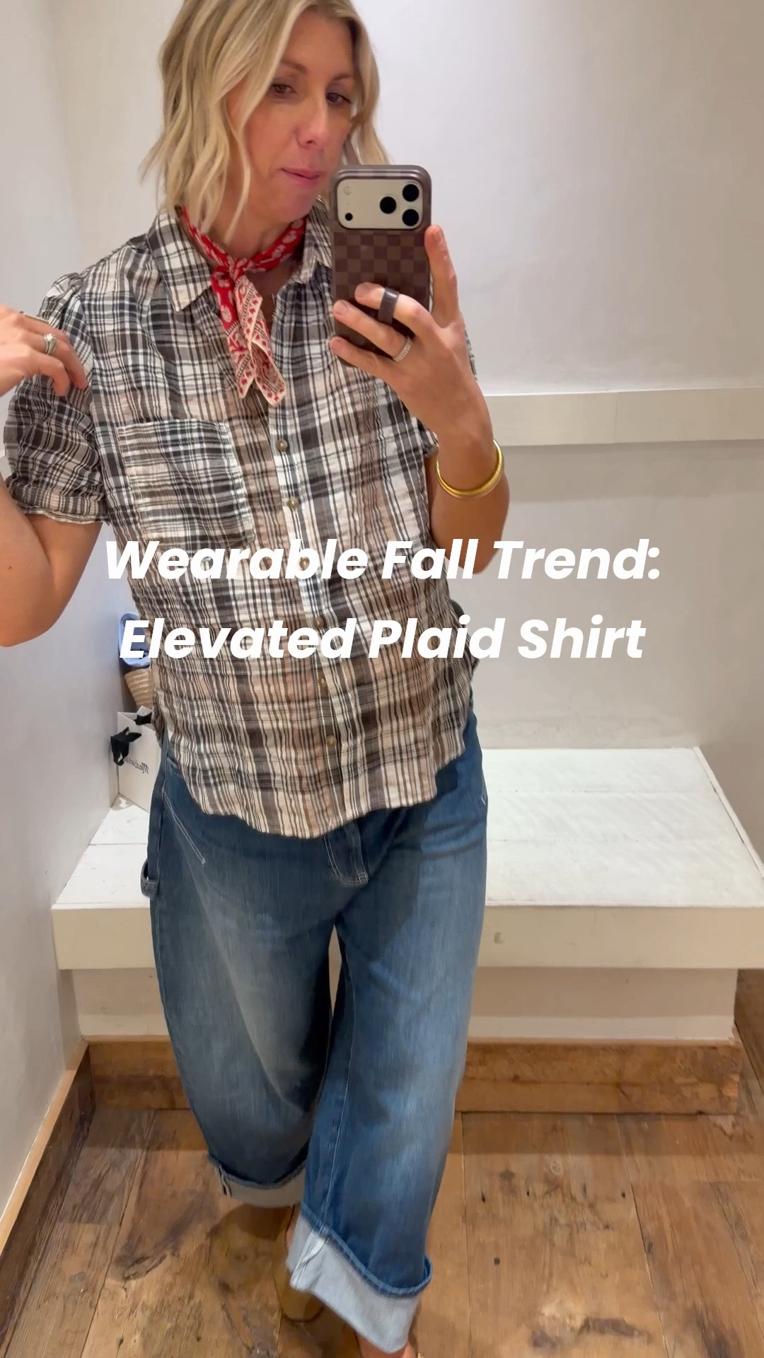 Wearable Fall Trend:
Plaid (but make it elevated).

This puff sleeve plaid blouse looks more styled than a regular plaid button up shirt. This neutral color goes with so much.

I would get your true to size. Or size reference I’m 510 and wearing a size large (I’m currently 32 weeks pregnant) 🤎￼

#LTKgrwm #LTKmomlife #LTKOver40