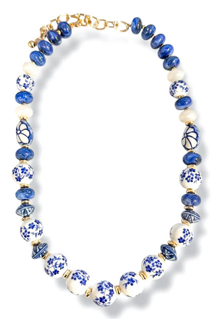 The Night Away Blue and Gold Beaded Necklace | The Willow Tree