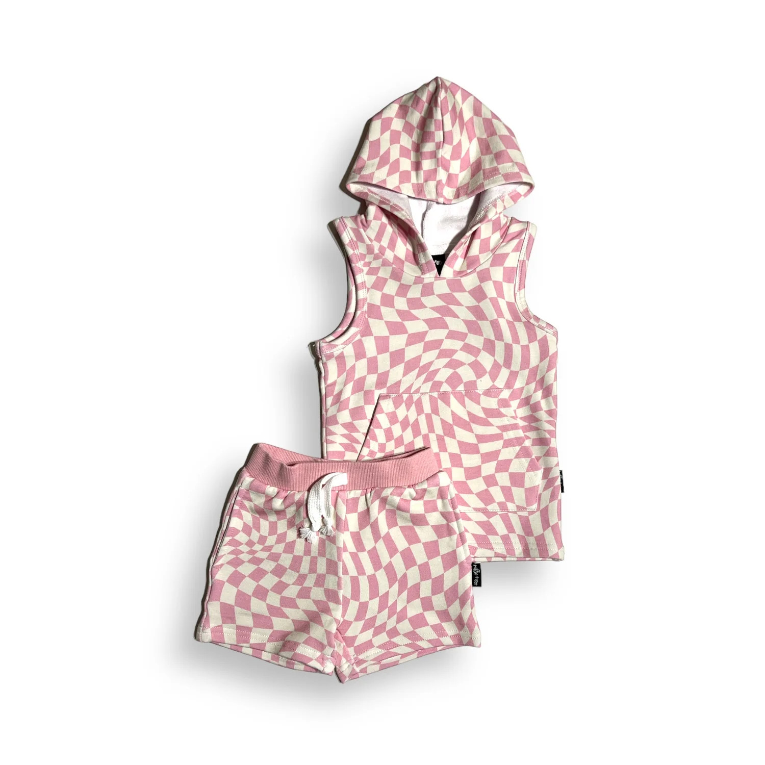BAMBOO HOODIE TANK- Pink Dizzy Check | millie + roo