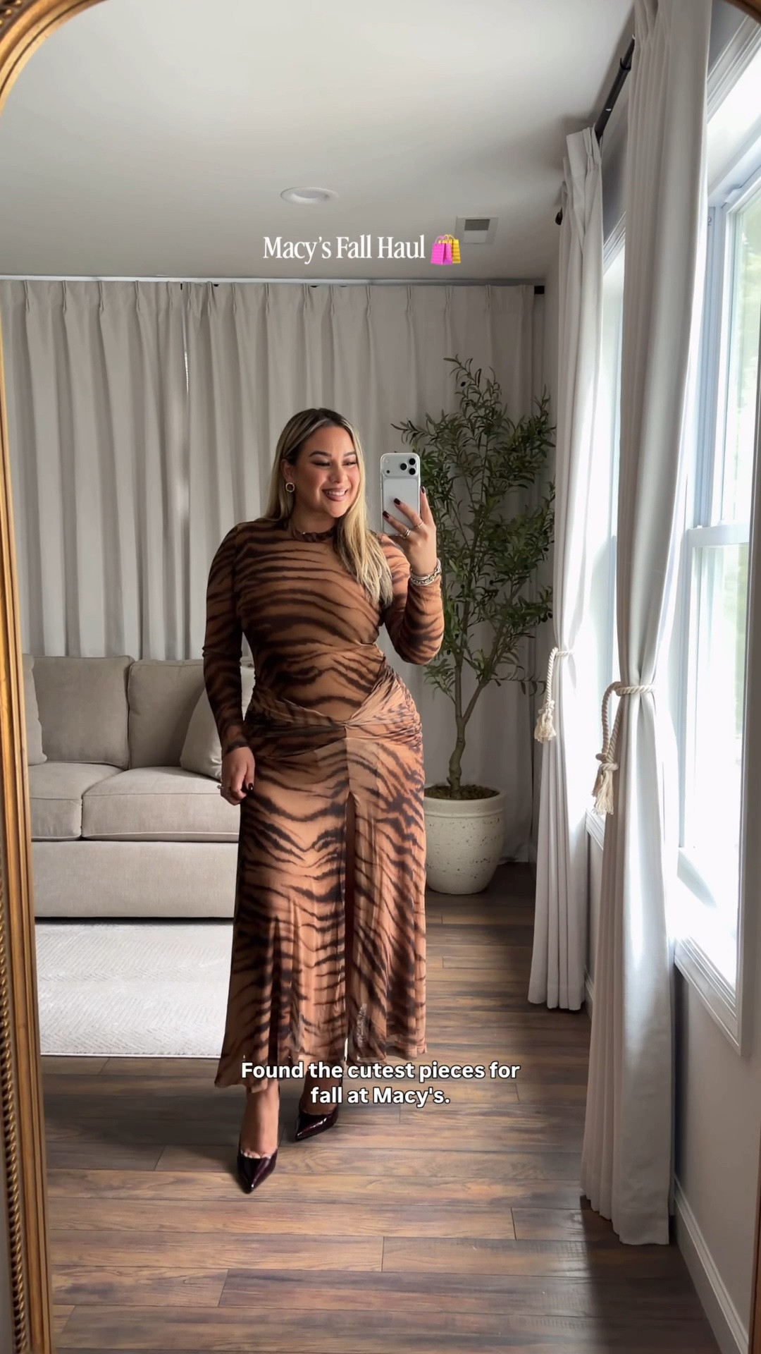 @Macy's Fall Haul 🛍️ 
 Dress: L 
Snakeskin Mesh Top: M 
Snakeskin Jacket: M 
Snakeskin Skirt: 14 (runs small) 
Snakeskin Jacket: L ( you can size down runs oversized) 
Black Jacket:L 
Cinched Top: L 
Striped Top: M (Has stretch)

#LTKMidsize #LTKSeasonal