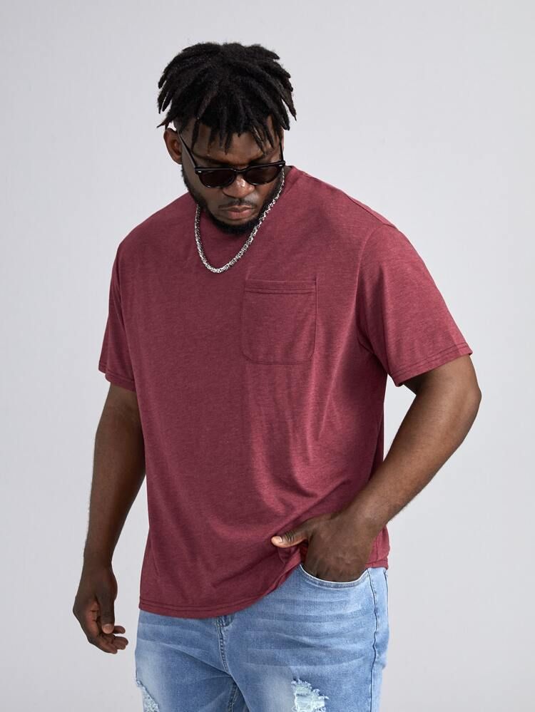 Extended Sizes Men Patch Pocket Solid Tee | SHEIN