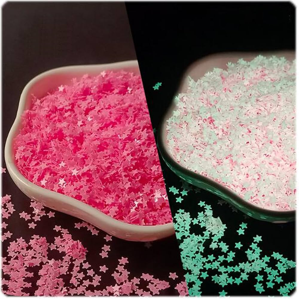 Glow in The Dark Tiny Stars Glitter,3mm Pink Star Shaped Luminous Sequins for Nail Art,Slime Supp... | Amazon (US)