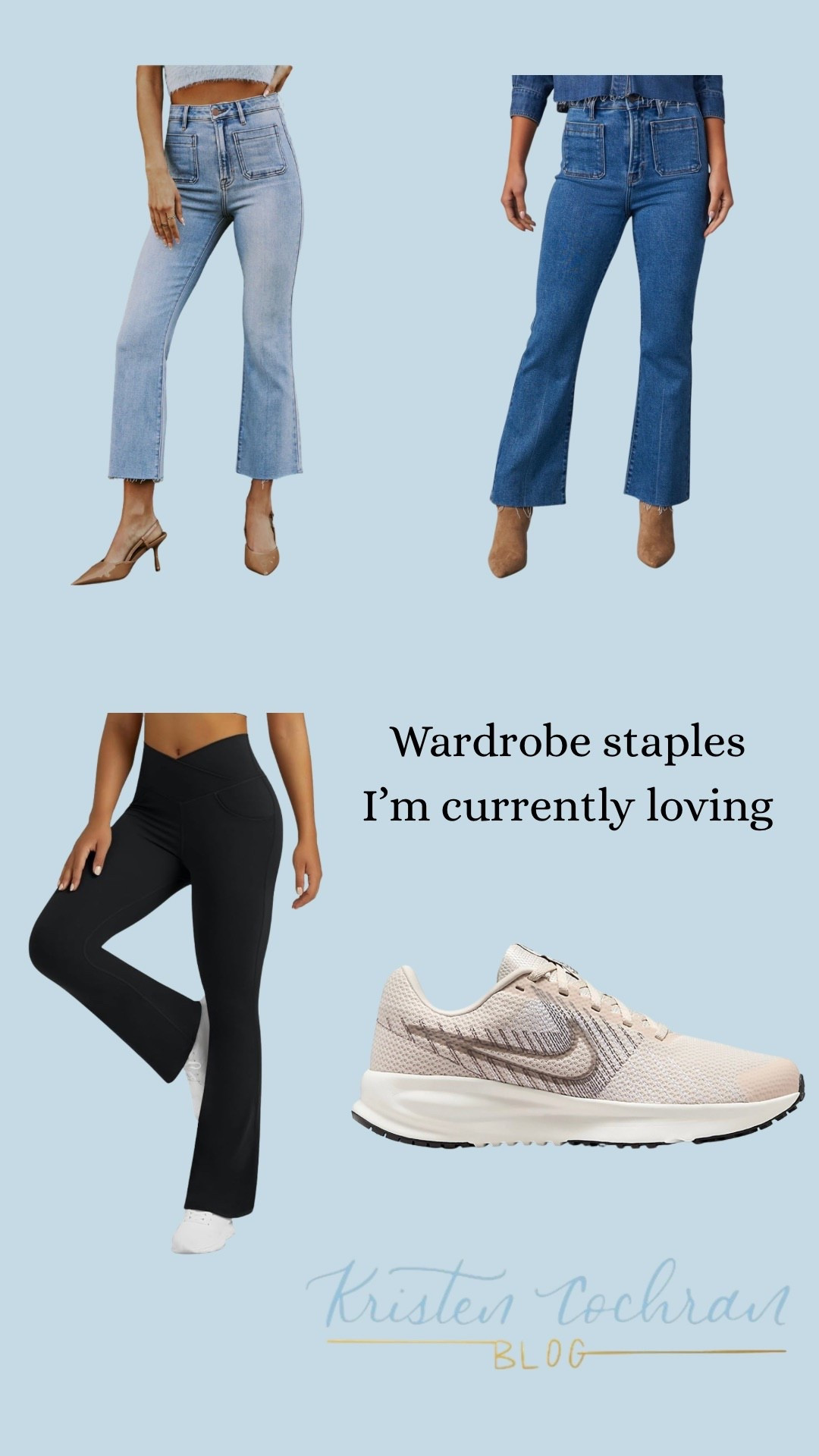 Wardrobe staples I’m currently loving // casual jeans, flare yoga pants, Nike running shoes 🤍

#LTKootd #LTKfitnessgoals #LTKActive