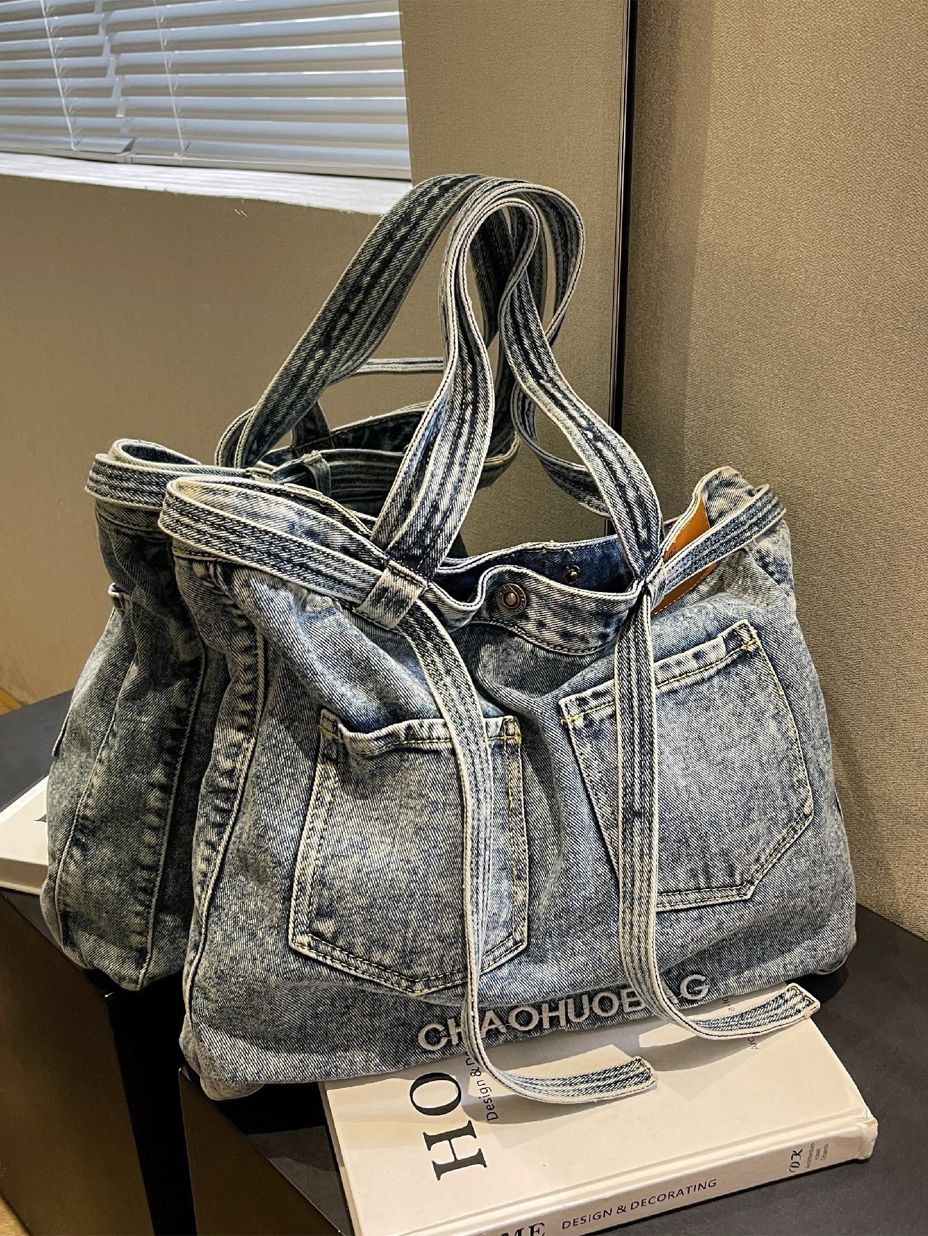 Denim Cloth Large Capacity Lightweight Vintage Tote Bag | SHEIN