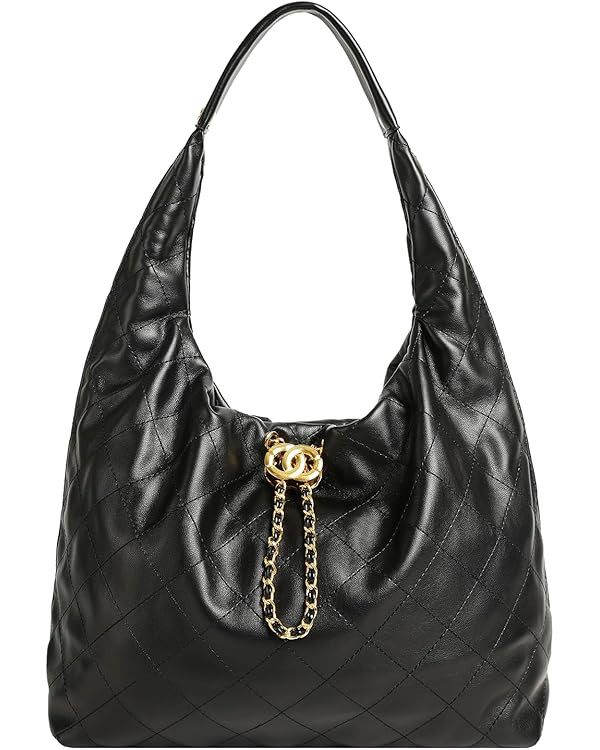 Quilted Leather Tote Handbag for Women, Soft Leather Slouchy Shoulder Bag | Amazon (US)