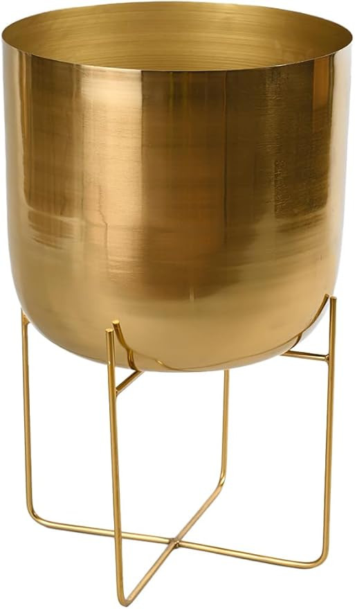 Serene Spaces Living Modern Mid‑Century Metal Indoor Planter with Stand, Gold Planter Pot, Indo... | Amazon (US)