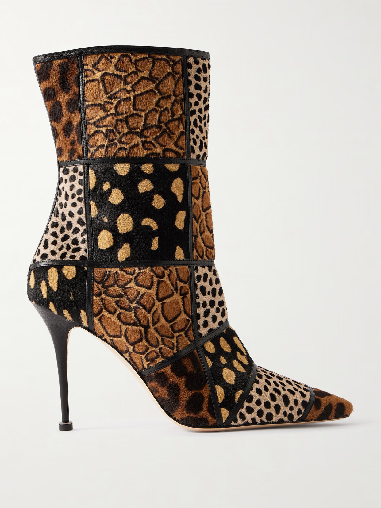 Manolo Blahnik - Trulona 50 Leather-trimmed Patchwork Animal-print Calf Hair Ankle Boots - Animal print | NET-A-PORTER (US)