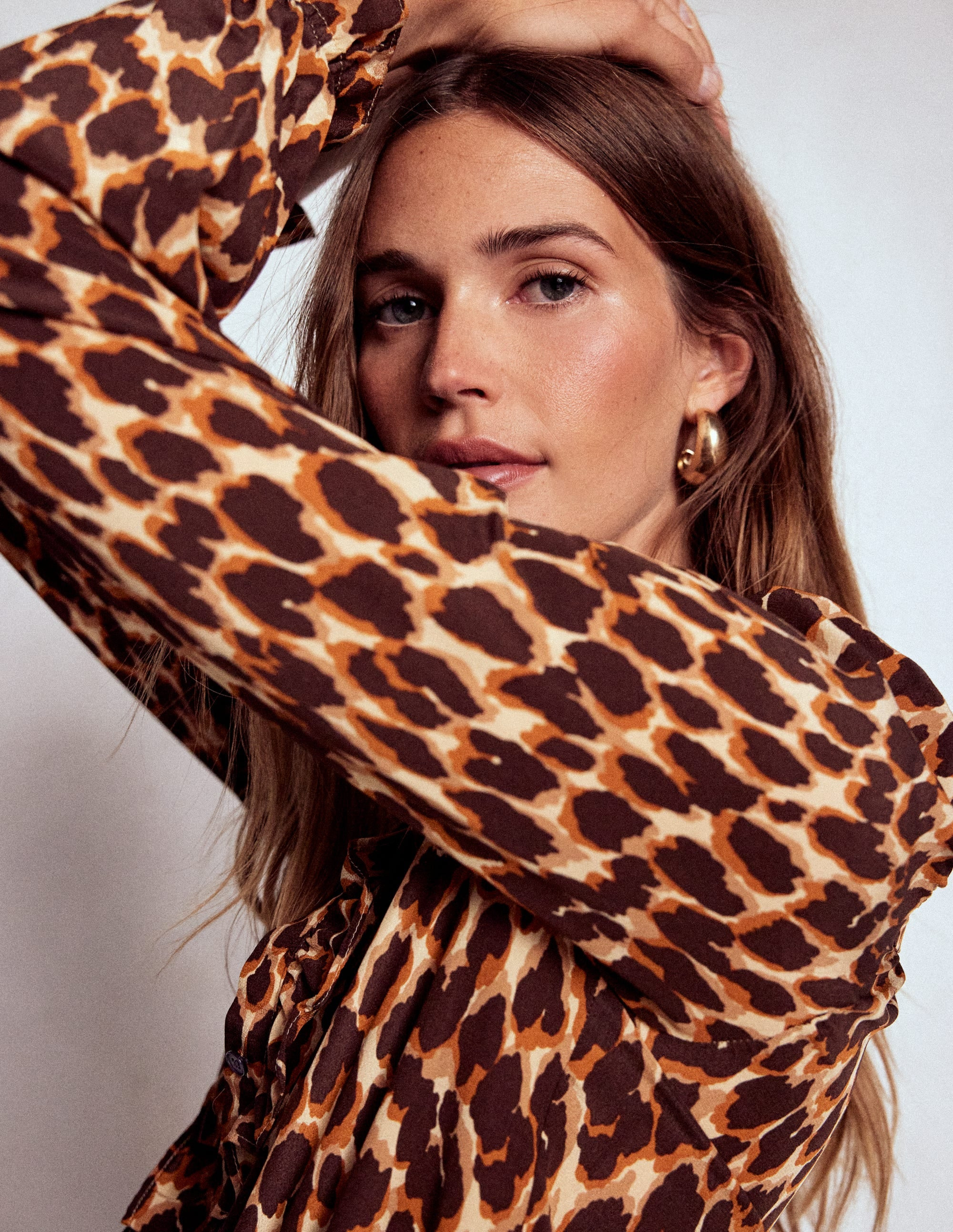 Alice Frill Front Silk Top-Leopard Spots | Boden (US)