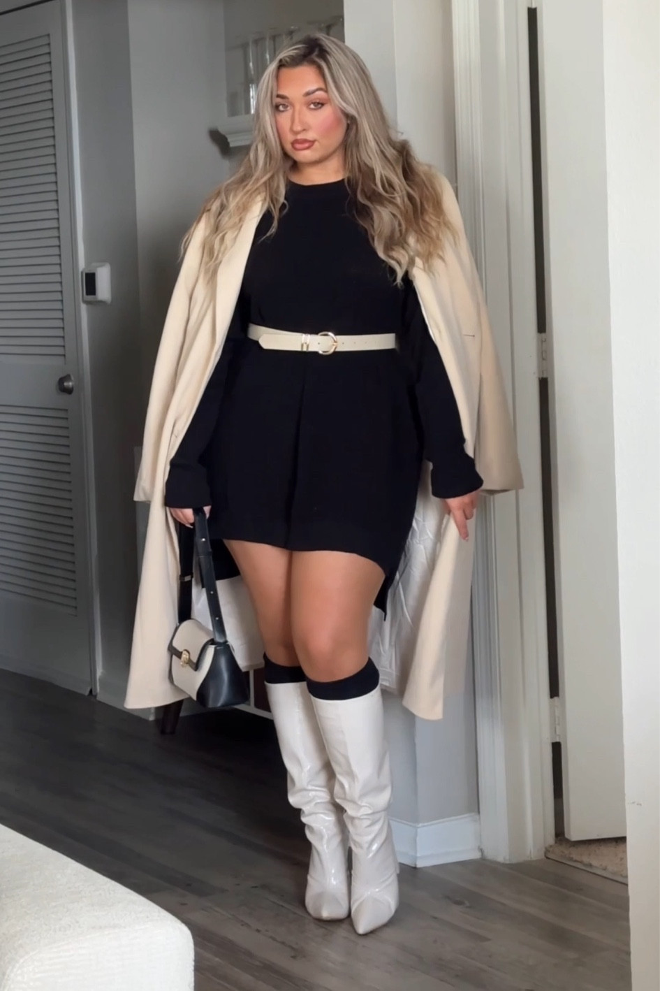 Thanksgiving outfit idea! Wearing a size large in the dress and coat. Exact sweater dress is sold out so I linked similar ones I recommend.

#LTKStyleTip #LTKMidsize #LTKHoliday