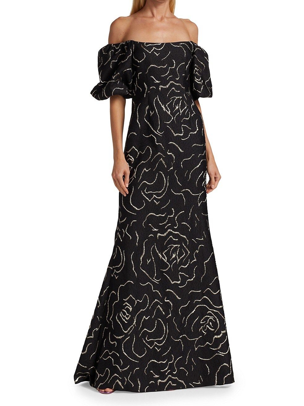 Teri Jon by Rickie Freeman Metallic Jacquard Off-The-Shoulder Gown | Saks Fifth Avenue