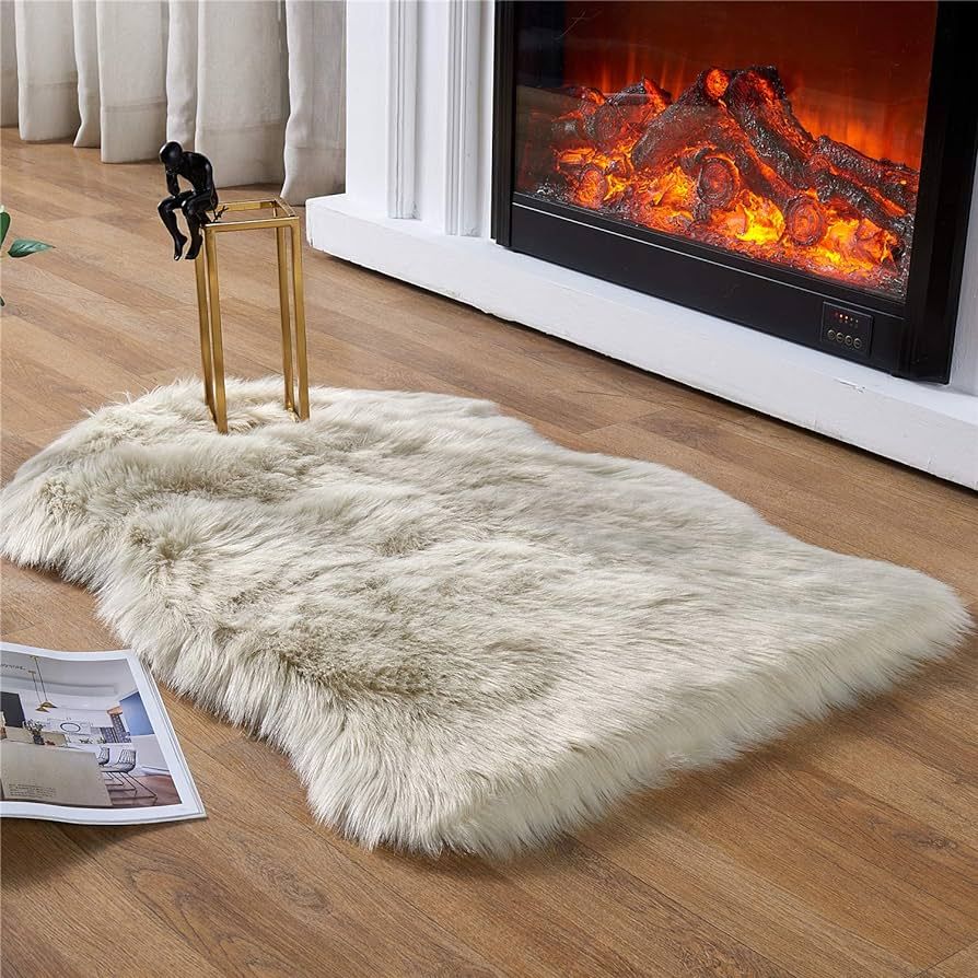 EasyJoy Ultra Soft Fluffy Shaggy Area Rug Faux Fur Rug Chair Cover Seat Pad Fuzzy Area Rug for Be... | Amazon (US)