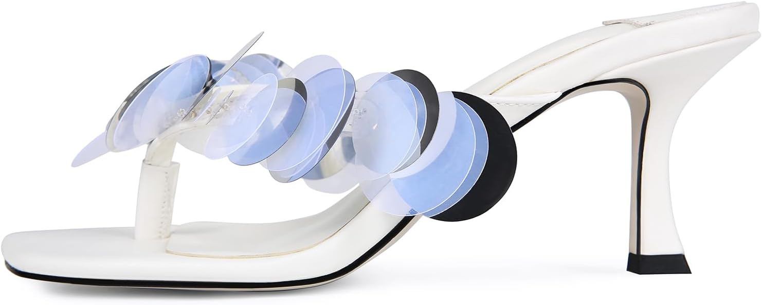 Kitten Heel Sandals for Women with Sequin Detailing Comfortable Slip on Open Toe Flip Flop Heel T... | Amazon (US)