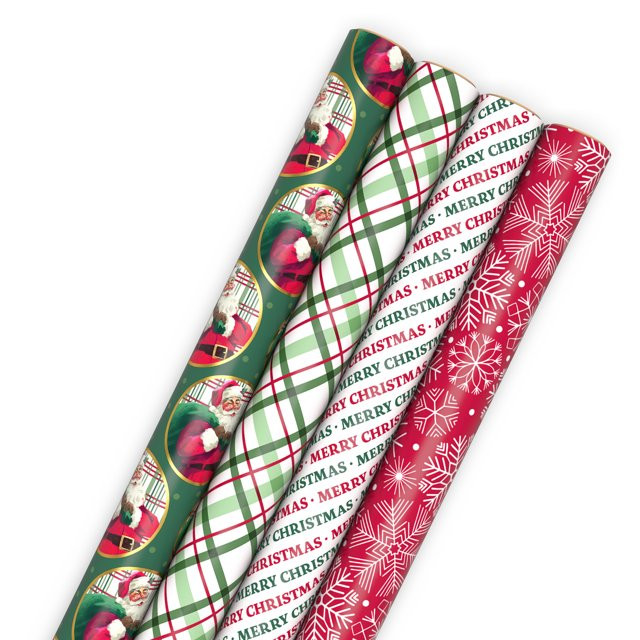 Hallmark Christmas Wrapping Paper Rolls with Cutlines on Reverse (4 Rolls: 120 Sq. ft. Total) Red... | Walmart (US)