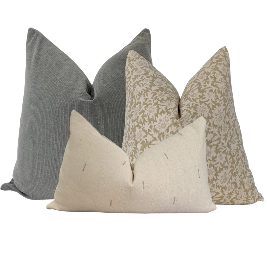 Muted Blue and Beige Floral Sofa Pillow Set Relaxing Pillow - Etsy | Etsy (US)