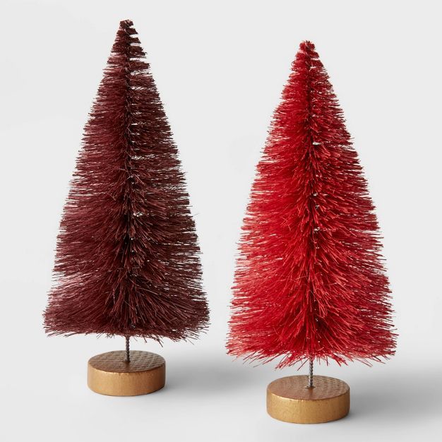 2ct 6&#34; Decorative Sisal Bottle Brush Tree Set Red/Burgundy - Wondershop&#8482; | Target