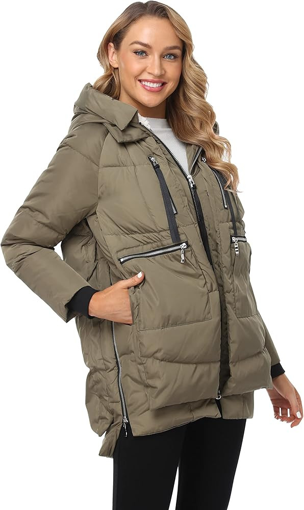 FADSHOW Women's Winter Thickened Down Jackets Long Down Coats Warm Parka with Hood | Amazon (US)