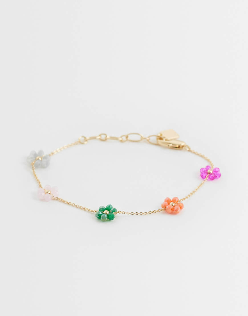 ASOS DESIGN delicate bracelet with beaded flowers in gold tone-Silver | ASOS (Global)