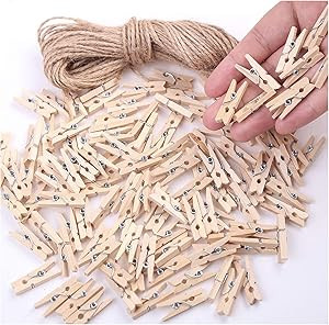 Mini Clothes Pins for Photo, Small Clothespins 200 pcs 1" Natural Wooden Mini Clothes Pins with J... | Amazon (US)