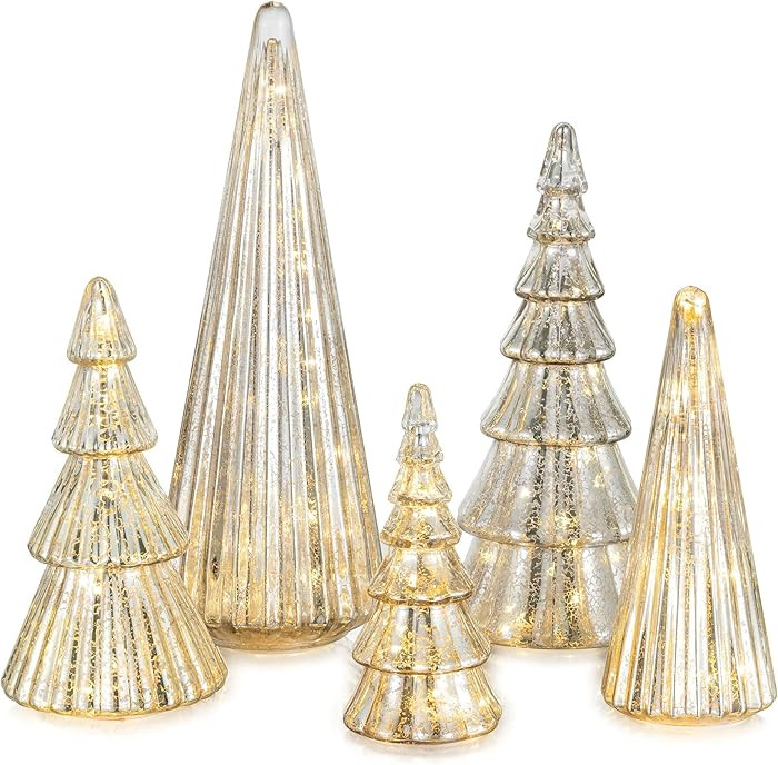 Glasseam Glass Christmas Tree Silver: 5 Pcs Mercury Glass Christmas Decorations Indoor Tabletop X... | Amazon (US)