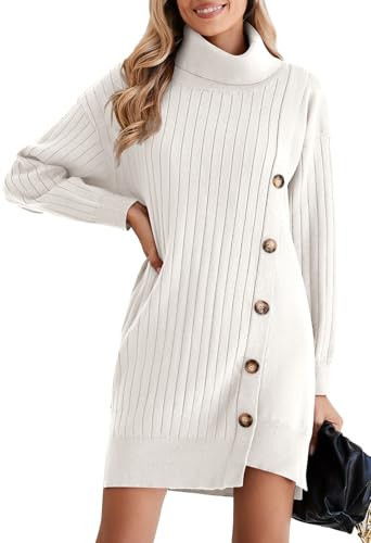 Pink Queen Elegant Fall Outfits Dress for Women Date Night Cozy Relaxed Fit Long Sleeve Ribbed Knit Mini Short Sweater Dress White XL | Amazon (US)