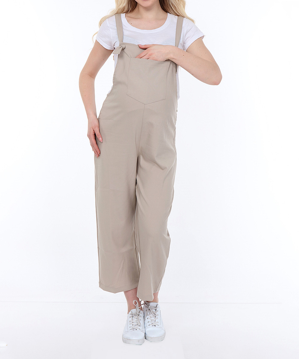 Beige Pocket Maternity Overalls - Plus Too | Zulily