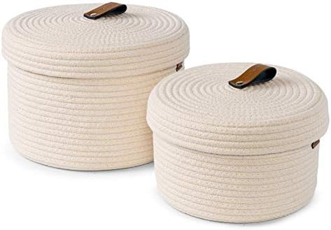 DENJA & CO Baskets with Lids – Set of 2 Decorative Baskets for Shelves and Coffee Table – Natural Co | Amazon (US)