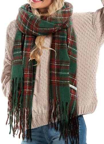 Coume Christmas Plaid Scarf for Women Men Soft Green Buffalo Plaid Winter Scarf Cashmere Feel Fas... | Amazon (US)