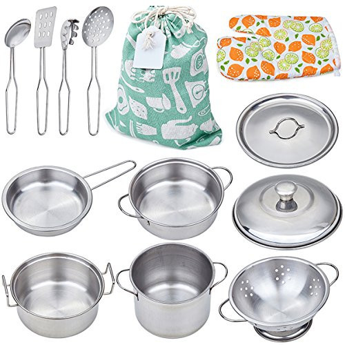 Play Pots and Pans Toys for Kids - Kitchen Playset Pretend Cookware Mini Stainless Steel Cooking Utensils Development Toys for Toddlers & Children Ages 3 Years and up | Amazon (US)