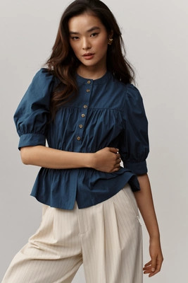 Maeve Puff-Sleeve Buttondown Top | Anthropologie (US)