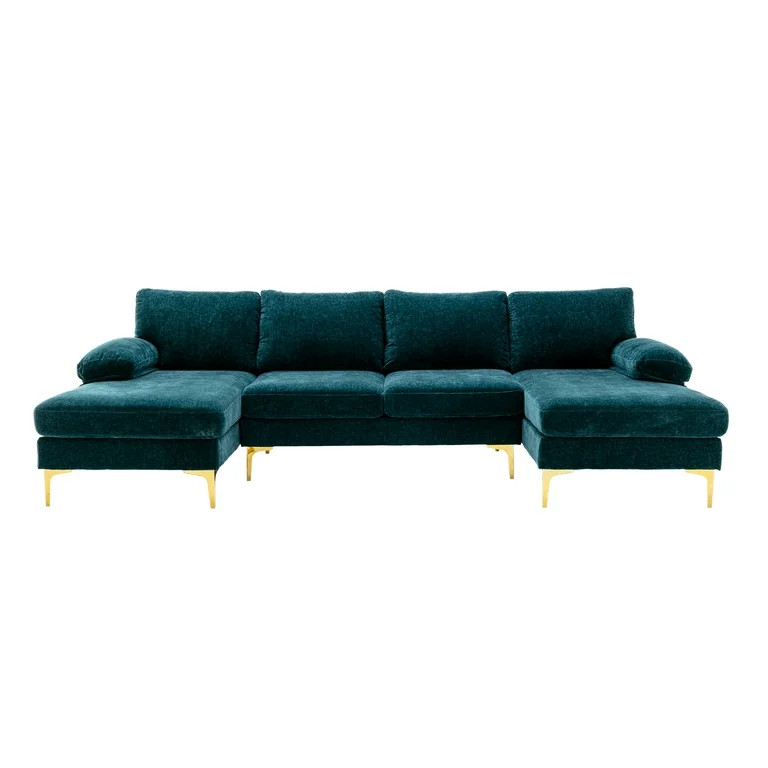 Upholstered U-Shape Sectional Sofa with Golden Metal Legs, Accent Sofa, Velvet Sectional Sofa, Mi... | Walmart (US)