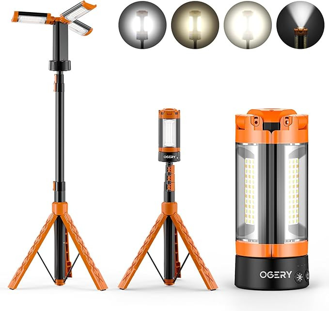 Rechargeable 10000mAh Camping Light with Stand 6.5 ft Max Height, Cordless Work Light with 3 LED ... | Amazon (US)
