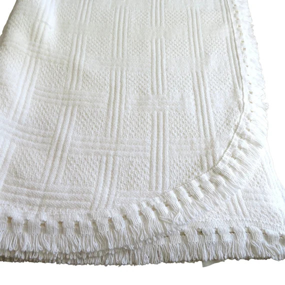 Vintage Crown Crafts Bedspread Full Size White Basket Weave - Etsy | Etsy (US)