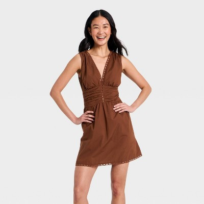 Women's Lace Trim Mini Dress - A New Day™ Brown L | Target