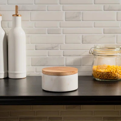 White Marble Salt Cellar With Acacia Wood Lid And Spoon - Elegant Modern Handcrafted Container- Wide 4” Salt Pig With Non-Skid Feet | Wayfair North America