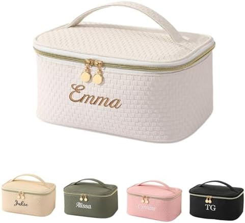 GOPHIE Personalized Embroidery Large Travel Makeup Bag - PU Leather Cosmetic Organizer Case for W... | Amazon (US)