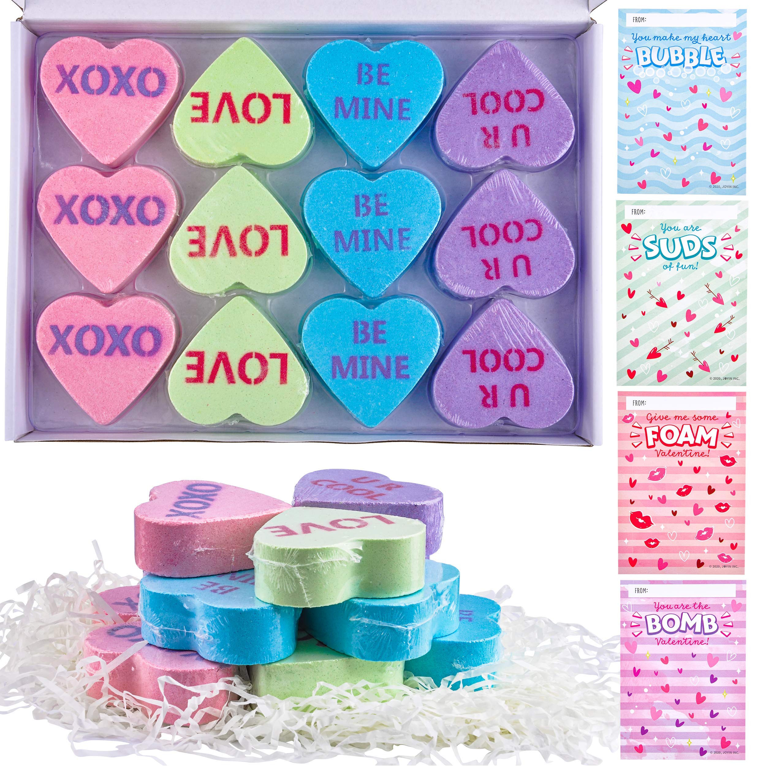 JOYIN 12 Packs Valentine’s Day Heart Shape Bath Bomb with Cards for Kids Valentine Party Favors... | Amazon (US)