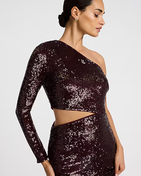 Sequin One Shoulder Cutout Mini Dress | Express