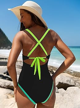 popvil Women One Piece Swimsuit 2026 Tummy Control Sexy Cutout Neon Color Block Bathing Suit Slim... | Amazon (US)
